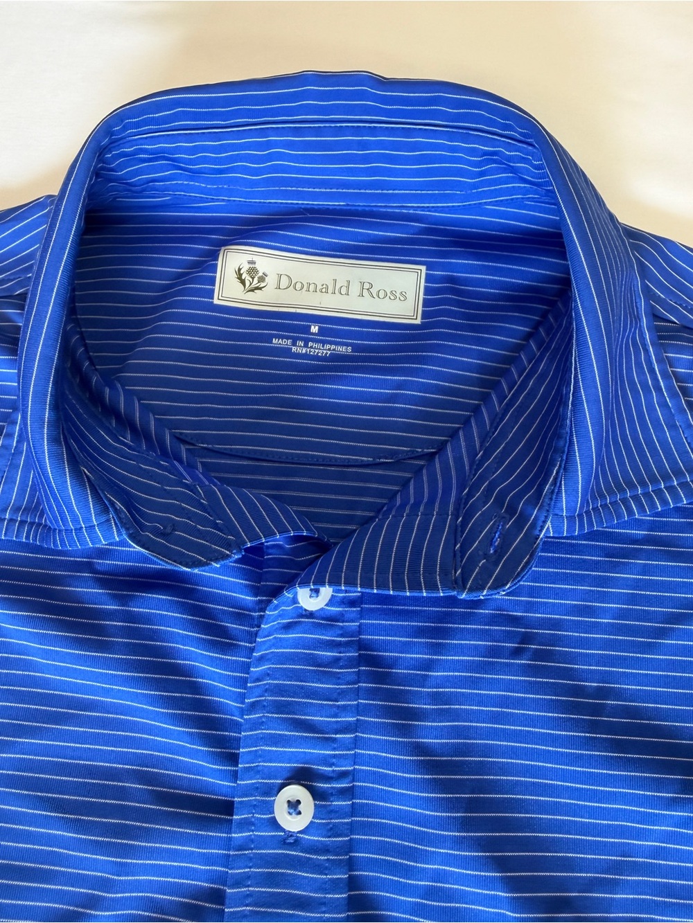 Donald Ross Mens M Blue Striped Golf Polo Lakewood Country Club Embroidery